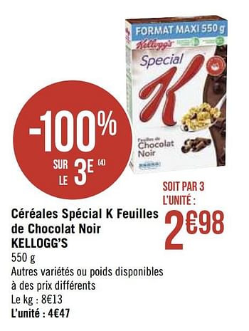 Promotions Céréales spécial k feuilles de chocolat noir kellogg`s - Kellogg's - Valide de 04/01/2021 à 17/01/2021 chez Super Casino