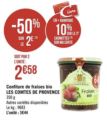 Promotions Confiture de fraises bio les comtes de provence - Les Comtes de Provence - Valide de 04/01/2021 à 17/01/2021 chez Super Casino