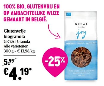 Promoties Glutenvrije biogranola gr`eat granola - Gr'eat Granola - Geldig van 07/01/2021 tot 13/01/2021 bij Delhaize