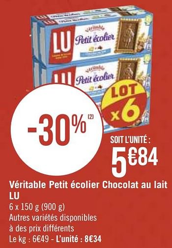 Promotions Véritable petit écolier chocolat au lait lu - Lu - Valide de 04/01/2021 à 17/01/2021 chez Super Casino