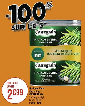 Promotions Haricots verts extra-fins cassegrain - Cassegrain - Valide de 04/01/2021 à 17/01/2021 chez Super Casino