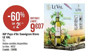 Promotions Igp pays d`oc sauvignon blanc le val - Vins blancs - Valide de 04/01/2021 à 17/01/2021 chez Super Casino