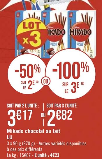 Promotions Mikado chocolat au lait lu - Lu - Valide de 04/01/2021 à 17/01/2021 chez Super Casino