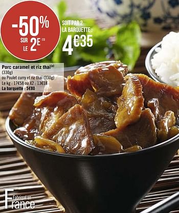 Promotions Porc caramel et riz thai - Produit Maison - Casino - Valide de 04/01/2021 à 17/01/2021 chez Super Casino