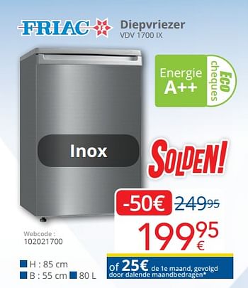 Promoties Friac diepvriezer vdv 1700 ix - Friac - Geldig van 04/01/2021 tot 31/01/2021 bij Eldi