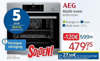 Promotions Aeg multi oven bpb351020m - AEG - Valide de 04/01/2021 à 31/01/2021 chez Eldi