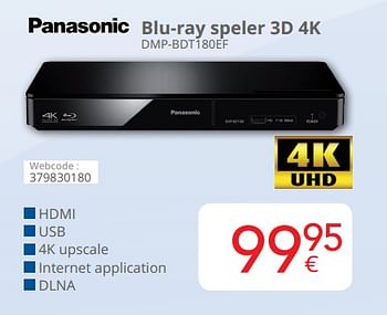 Promoties Panasonic blu-ray speler 3d 4k dmp-bdt180ef - Panasonic - Geldig van 04/01/2021 tot 31/01/2021 bij Eldi