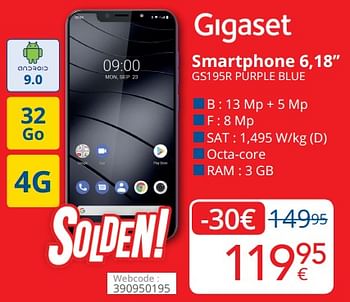 Promotions Gigaset smartphone 6,18`` gs195r purple blue - Gigaset - Valide de 04/01/2021 à 31/01/2021 chez Eldi