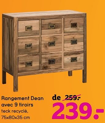 Promotions Rangement dean avec 9 tiroirs - Produit maison - Leen Bakker - Valide de 04/01/2021 à 31/01/2021 chez Leen Bakker