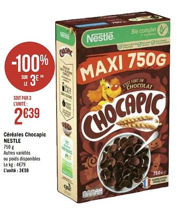 Promotions Céréales chocapic nestle - Nestlé - Valide de 04/01/2021 à 17/01/2021 chez Géant Casino