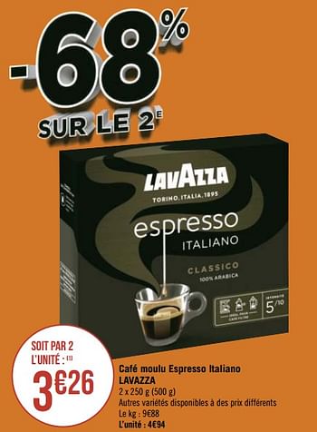 Promoties Café moulu espresso italiano lavazza - Lavazza - Geldig van 04/01/2021 tot 17/01/2021 bij Géant Casino