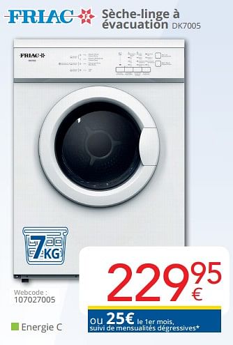 Friac Friac sèche-linge à évacuation dk7005 - En promotion chez Eldi