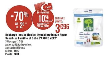 Promotion Geant Casino Recharge Lessive Liquide Hypoallergenique Peaux Sensibles Famillle Et Bebe L Arbre Vert L Arbre Vert Menage Valide Jusqua 4 Promobutler