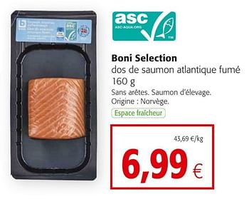 Promotions Boni selection dos de saumon atlantique fumé - Boni - Valide de 04/01/2021 à 12/01/2021 chez Colruyt