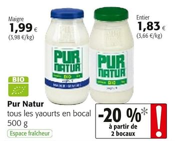 Promotions Pur natur tous les yaourts en bocal - Pur Natur - Valide de 04/01/2021 à 12/01/2021 chez Colruyt