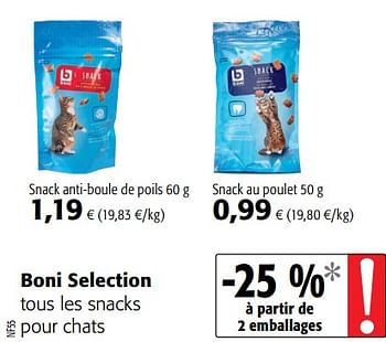 Promotions Boni selection tous les snacks pour chats - Boni - Valide de 04/01/2021 à 12/01/2021 chez Colruyt