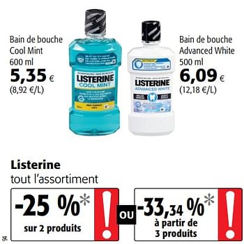 Promotions Listerine tout l`assortiment - Listerine - Valide de 04/01/2021 à 12/01/2021 chez Colruyt