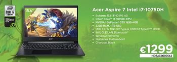 Promotions Acer aspire 7 intel i7-10750h - Acer - Valide de 04/01/2021 à 31/01/2021 chez Compudeals