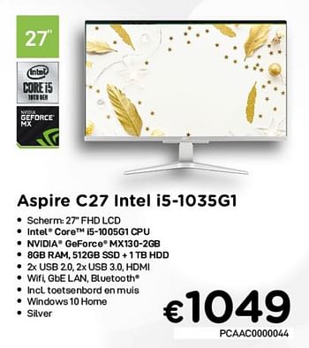 Promoties Acer aspire c27 intel i5-1035g1 - Acer - Geldig van 04/01/2021 tot 31/01/2021 bij Compudeals