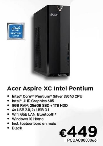 Promotions Acer aspire xc intel pentium - Acer - Valide de 04/01/2021 à 31/01/2021 chez Compudeals