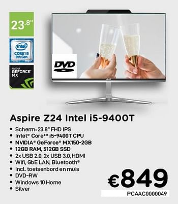 Promoties Acer aspire z24 intel i5-9400t - Acer - Geldig van 04/01/2021 tot 31/01/2021 bij Compudeals
