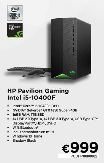 Promoties Hp pavilion gaming intel i5-10400f - HP - Geldig van 04/01/2021 tot 31/01/2021 bij Compudeals