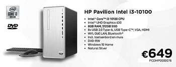 Promoties Hp pavilion intel i3-10100 - HP - Geldig van 04/01/2021 tot 31/01/2021 bij Compudeals