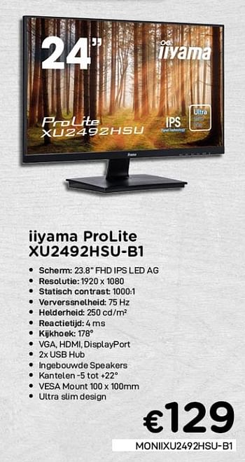 Promoties Iiyama prolite xu2492hsu-b1 - Iiyama - Geldig van 04/01/2021 tot 31/01/2021 bij Compudeals