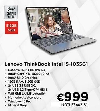 Promoties Lenovo thinkpadbook intel i5-1035g1 - Lenovo - Geldig van 04/01/2021 tot 31/01/2021 bij Compudeals