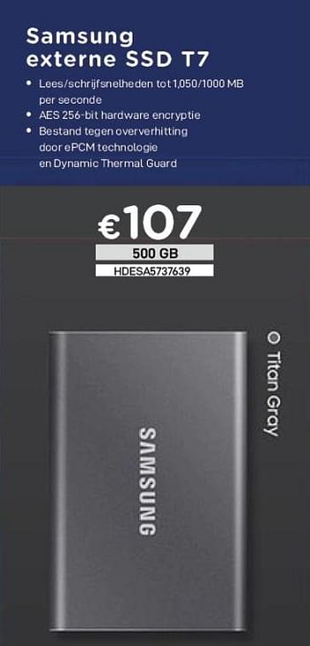 Promoties Samsung externe ssd t7 - Samsung - Geldig van 04/01/2021 tot 31/01/2021 bij Compudeals