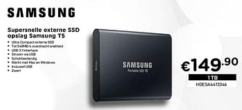 Promotions Supersnelle externe ssd opslag samsung t5 - Samsung - Valide de 04/01/2021 à 31/01/2021 chez Compudeals
