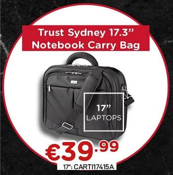 Promoties Trust sydney 17.3`` notebook carry bag - Trust - Geldig van 04/01/2021 tot 31/01/2021 bij Compudeals