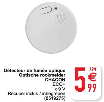 Promotions Détecteur de fumée optique optische rookmelder chacon eco+ - Chacon - Valide de 12/01/2021 à 25/01/2021 chez Cora