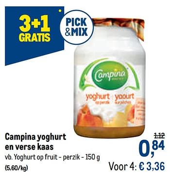 Promoties Campina yoghurt en verse kaas yoghurt op fruit - Campina - Geldig van 13/01/2021 tot 26/01/2021 bij Makro