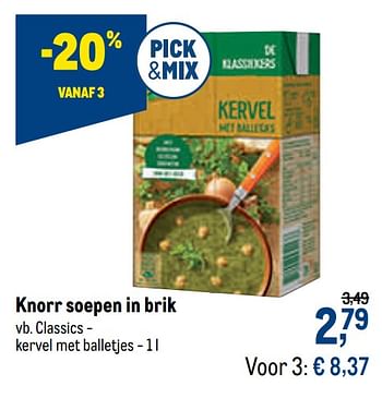 Promotions Knorr soepen in brik classics - kervel met balletjes - Knorr - Valide de 13/01/2021 à 26/01/2021 chez Makro