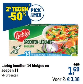 Promoties Liebig bouillon 14 blokjes en soepen groenten - Liebig - Geldig van 13/01/2021 tot 26/01/2021 bij Makro