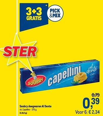 Promotions Soubry deegwaren al dente capellini - Soubry - Valide de 13/01/2021 à 26/01/2021 chez Makro