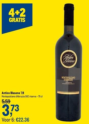 Promotions Antico blasone `19 montepulciano d`abruzzo doc riserva - Vins rouges - Valide de 13/01/2021 à 26/01/2021 chez Makro