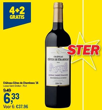 Promoties Château côtes de chambeau `16 lussac saint-émilion - Rode wijnen - Geldig van 13/01/2021 tot 26/01/2021 bij Makro