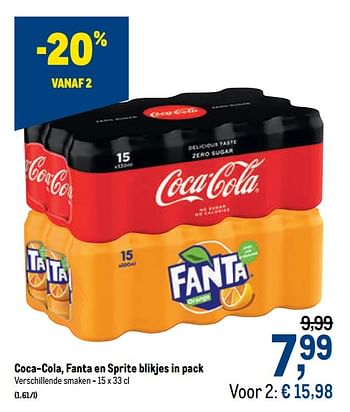 Promoties Coca-cola, fanta en sprite blikjes in pack - Huismerk - Makro - Geldig van 13/01/2021 tot 26/01/2021 bij Makro