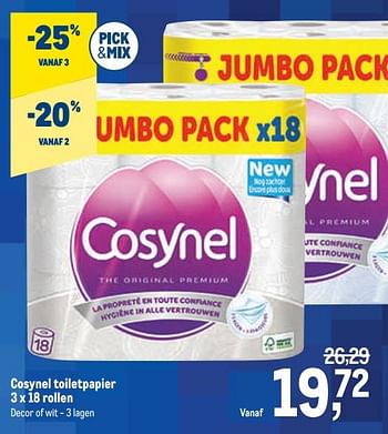 Promoties Cosynel toiletpapier 3 x 18 rollen - Cosynel - Geldig van 13/01/2021 tot 26/01/2021 bij Makro