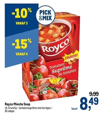 Promotions Royco minute soup crunchy - tomatensuprême met korstjes - Royco - Valide de 13/01/2021 à 26/01/2021 chez Makro