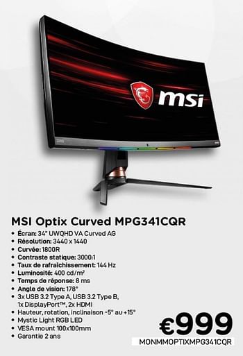 Promotions Msi optix curved mpg341cqr - MSI - Valide de 04/01/2021 à 31/01/2021 chez Compudeals
