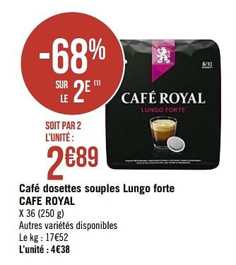 Promotions Café dosettes souples lungo forte cafe royal - Café Royal  - Valide de 11/01/2021 à 24/01/2021 chez Super Casino