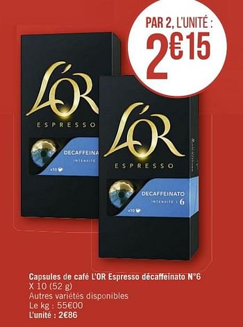 Promotions Capsules de café l`or espresso décaffeinato n°6 - Douwe Egberts - Valide de 11/01/2021 à 24/01/2021 chez Super Casino