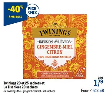 Promotions Twinings thé - gingembre-miel - Twinings - Valide de 13/01/2021 à 26/01/2021 chez Makro
