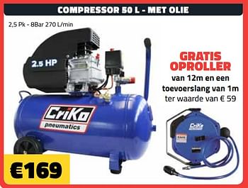 Promoties Compressor 50 l - met olie - Criko - Geldig van 01/01/2021 tot 31/01/2021 bij Bouwcenter Frans Vlaeminck
