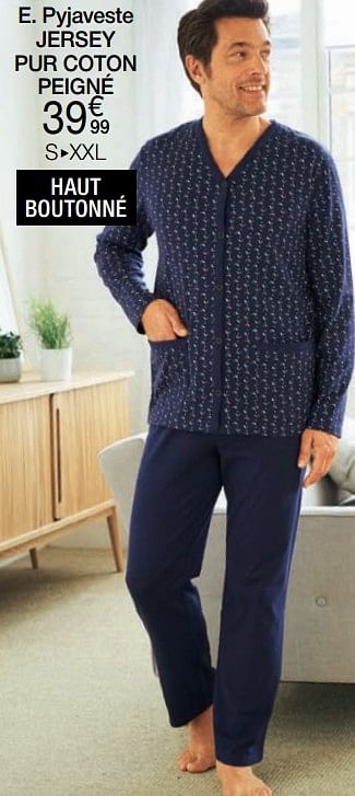 Promotions Pyjaveste jersey pur coton peigné - Produit Maison - Damart - Valide de 06/01/2021 à 15/06/2021 chez Damart