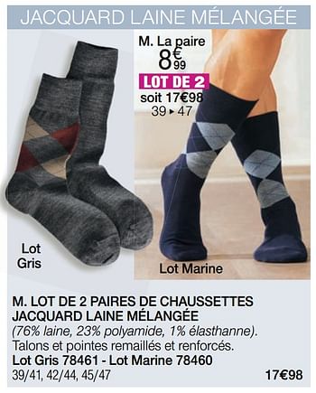 Promotions Lot de 2 paires de chaussettes jacquard laine mélangée - Produit Maison - Damart - Valide de 06/01/2021 à 15/06/2021 chez Damart