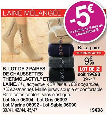 Promotions Lot de 2 paires de chaussettes thermolactyl et laine - Produit Maison - Damart - Valide de 06/01/2021 à 15/06/2021 chez Damart